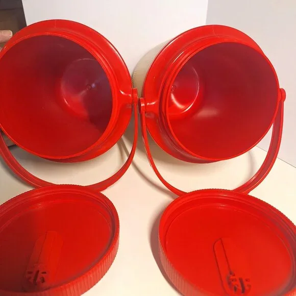 Pizza Hut Insulated Thermos Half Gallon Red Tan Cooler Handles 80s Lot - Picture 5 of 7